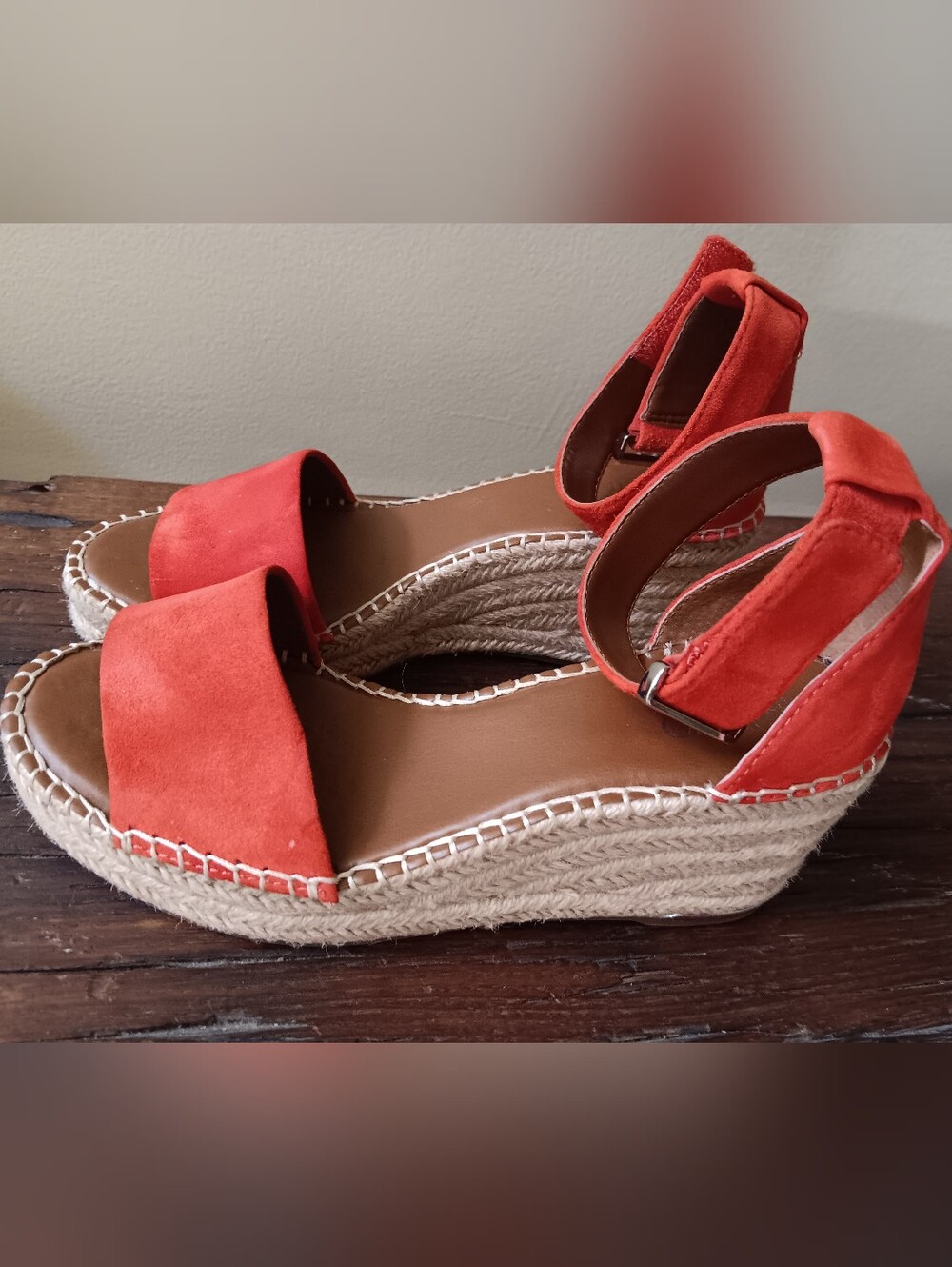 Franco Sarto Clemens Espadrille Wedge Sandals Bright Orange/Coral 7.5